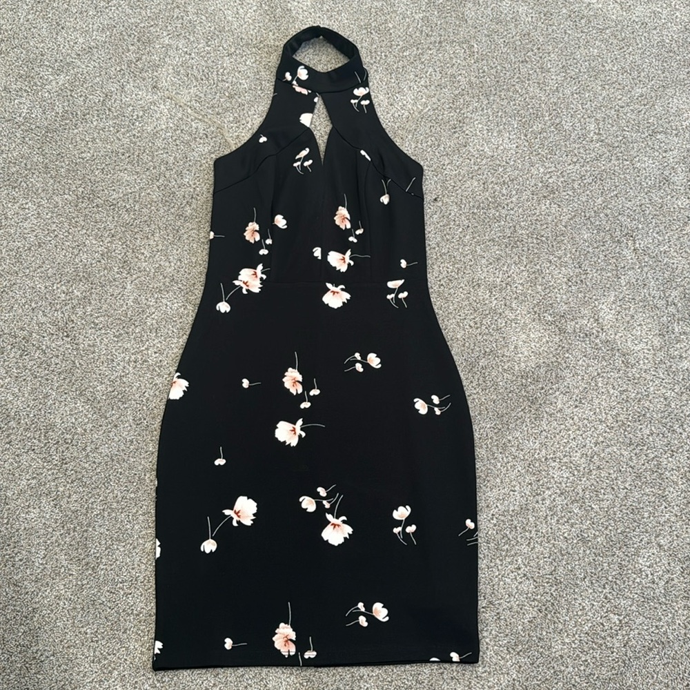 NWOT Charlotte Russe Black Halter Neck Floral Mini Dress